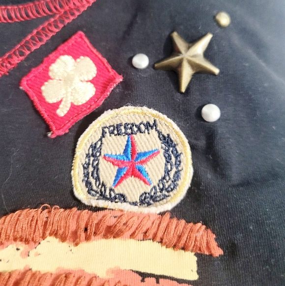 Double D Ranch Black Long Sleeve Top USA Flag Embellished Small Y2K Embroidered - Picture 9 of 12